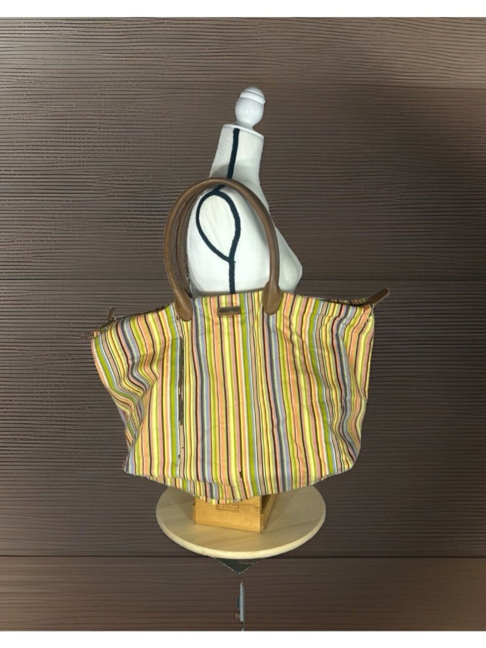 LONGABERGER Multicolor Blue Yellow Brown Stripe Weekender Tote Bag 17”x 13” - Picture 1 of 9